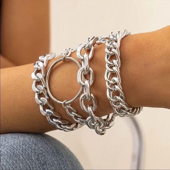 ✨4PC Trendy Silver Bracelet Set - Picture 1 of 6